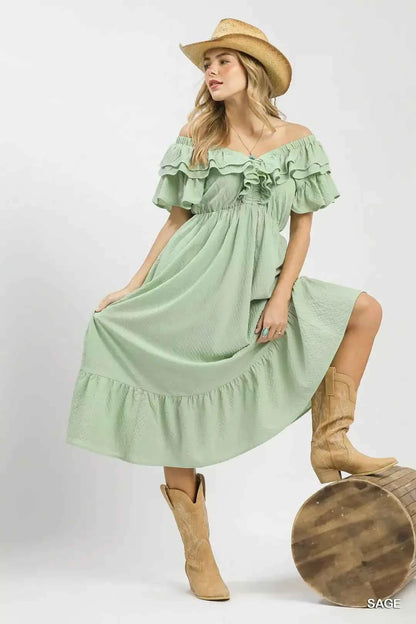 Umgee Textured Ruffle Midi Dress