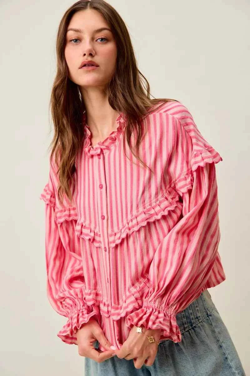 SO ME Variegated Stripe Reversible Flowy Boho Blouse