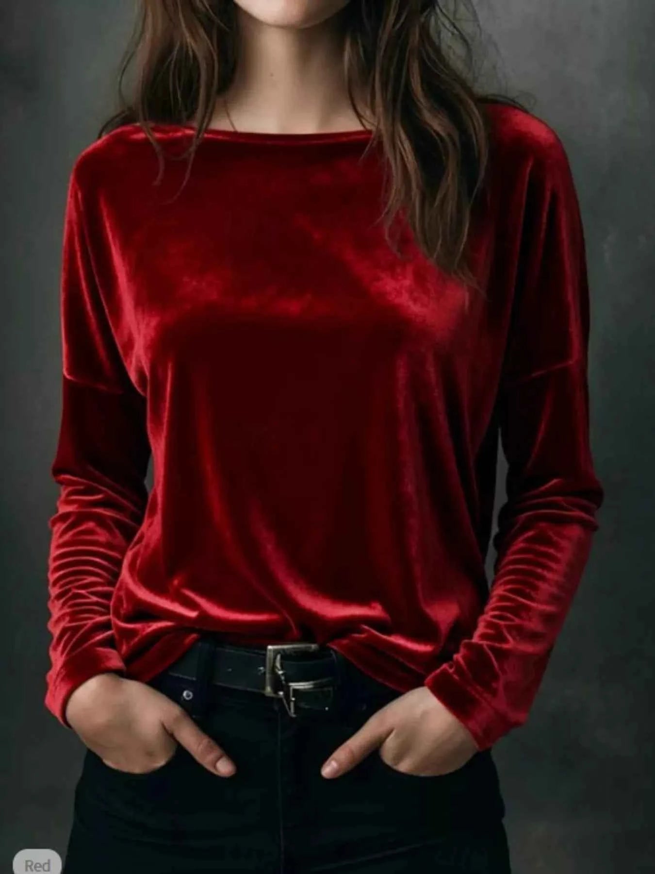 Full Size Velvet Long Sleeve T-Shirt Plus Size