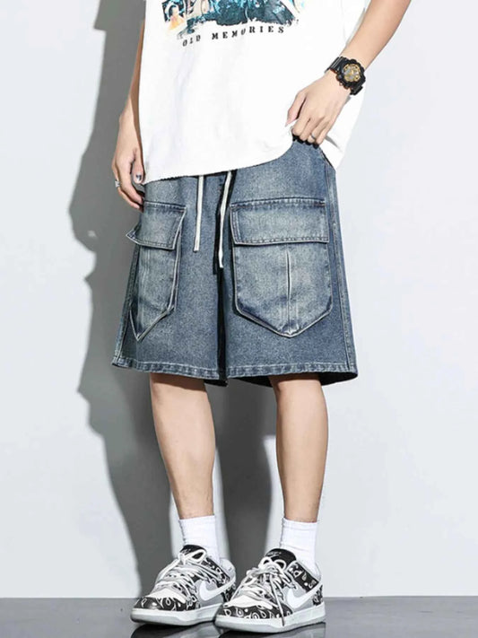 Men's Full Size Relaxed Fit Cargo Pocket Denim Shorts Plus Size