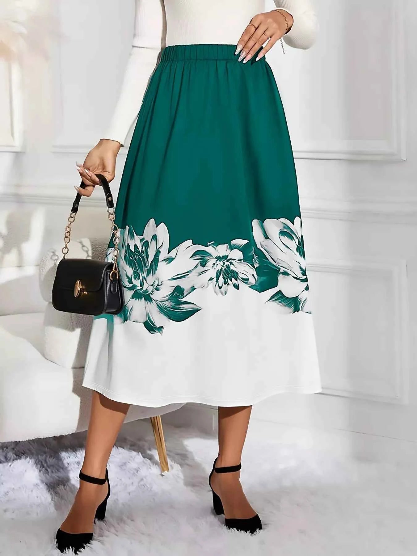 Floral Print A-Line Midi Skirt