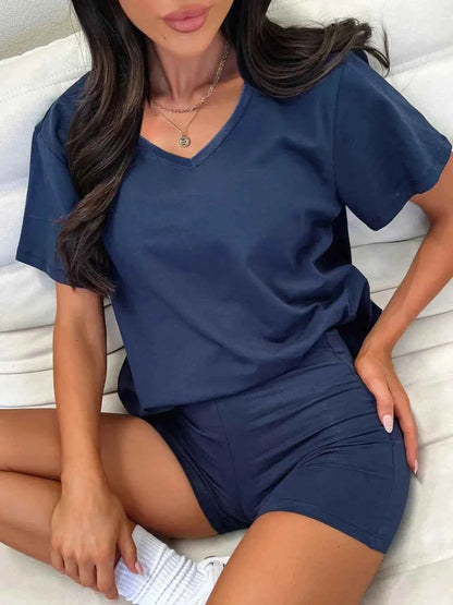 V-Neck T-Shirt and Shorts Set