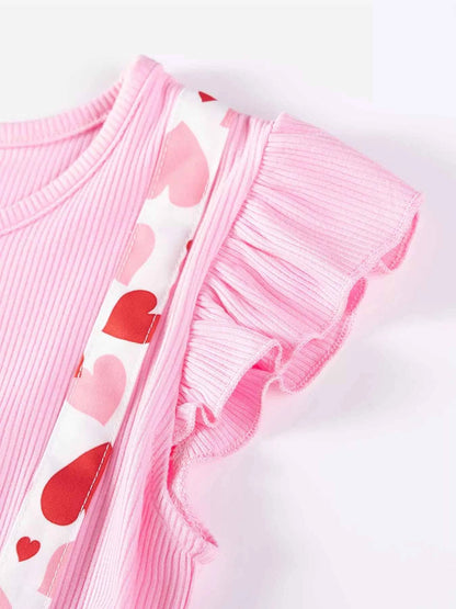 Children's Heart Print Ruffle Sleeve Dress