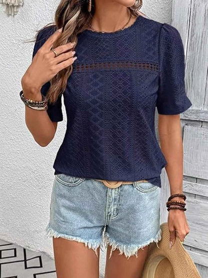 Eyelet Lace Detail Short Sleeve Blouse