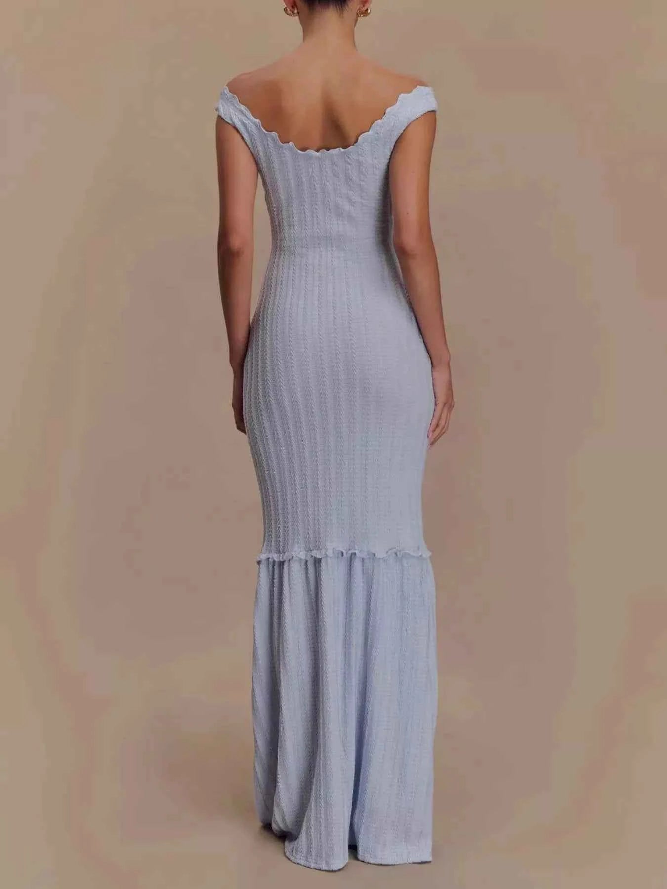 Frill Off-Shoulder Knit Maxi Mermaid Dress