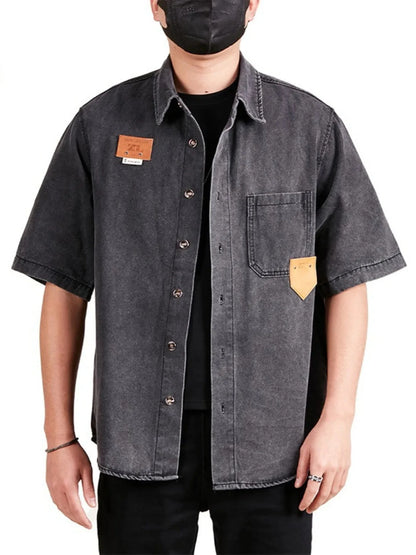 Men's Plus Size Button Up Half Sleeve Denim Shirt