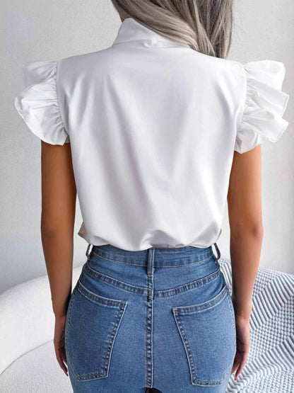 Bow Tie Ruffle Sleeve Blouse