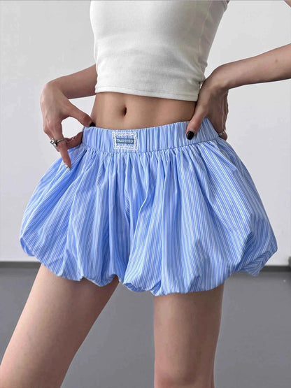 Striped Bubble Hem Casual Shorts