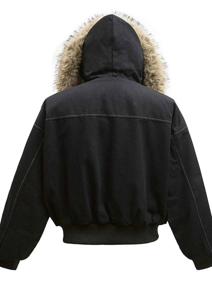 Men's Faux Fur Hooded Zip Up Jacket