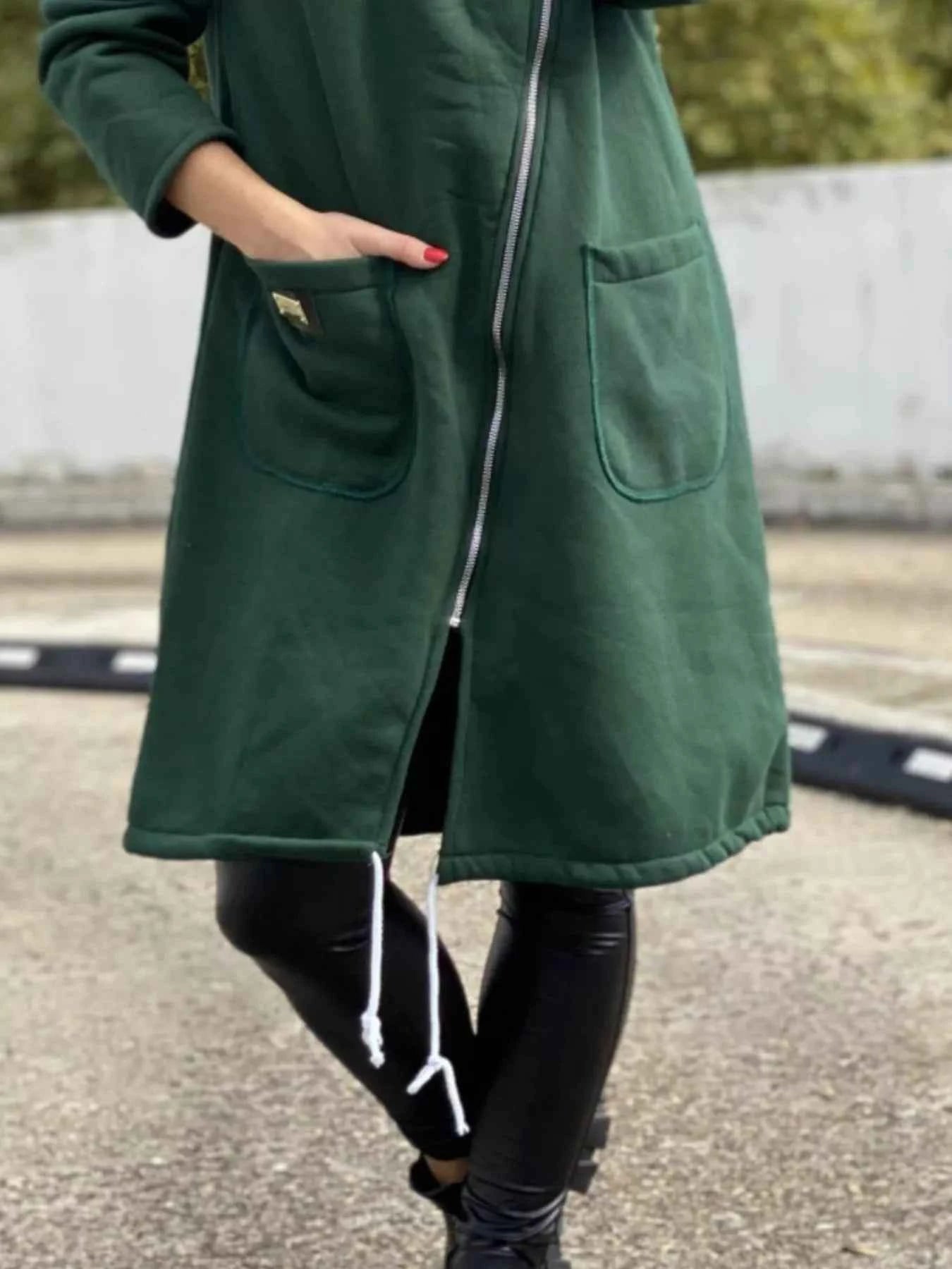 Full Size Asymmetrical Zip-Up Hooded Fleece Outerwear Plus Size