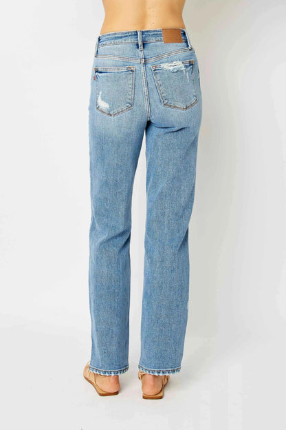 Judy Blue Full Size High Waist Straight Jeans with Heavy Destroy Plus Size