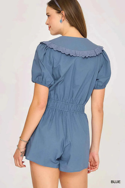Umgee Collared Short Sleeve Button Down Romper