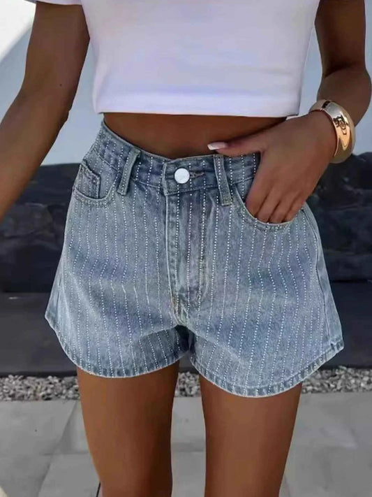 High Waist Wash Denim Shorts