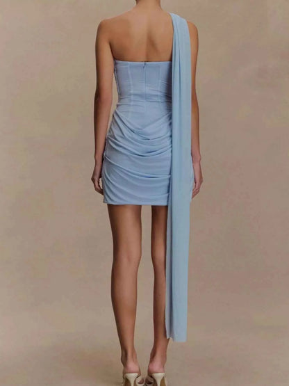 Asymmetrical One-Shoulder Ruched Mini Dress