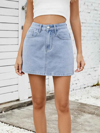 Solid Mini Denim Skirt