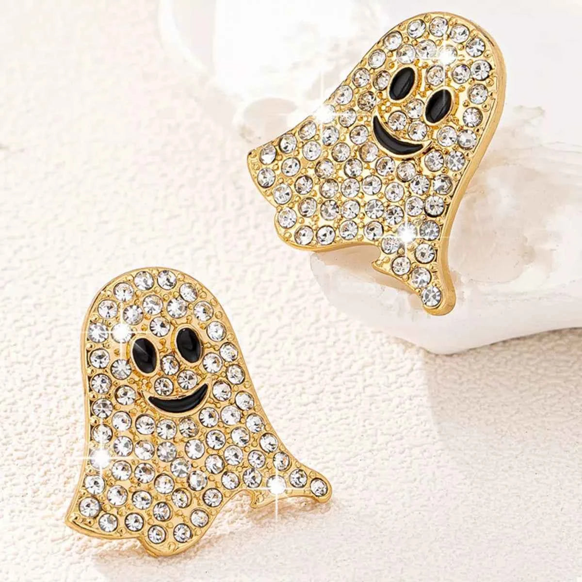 18K Gold-Plated Rhinestone Halloween Ghost Earrings