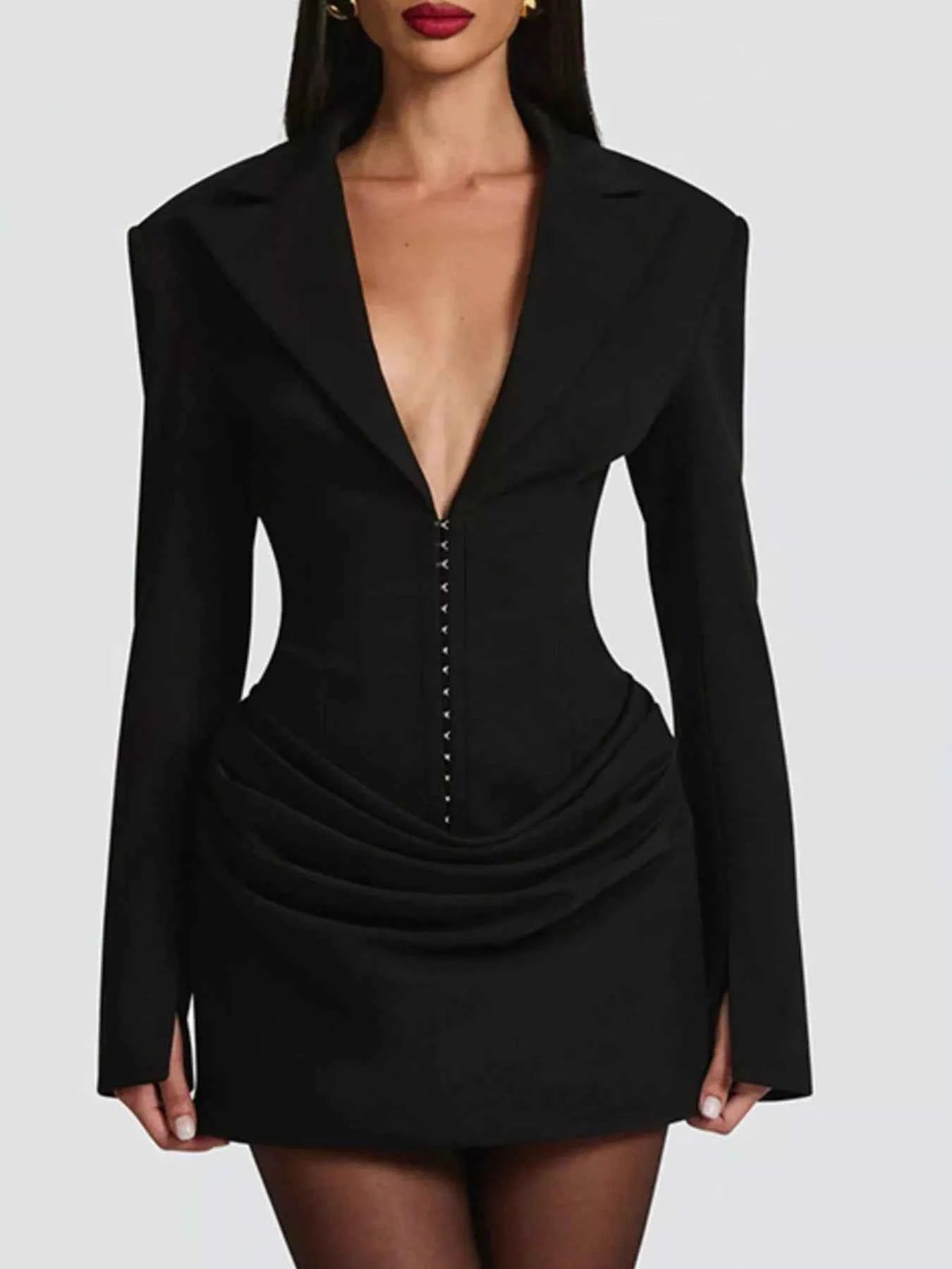 Full Size Blazer-Style Long Sleeve Mini Dress Plus Size