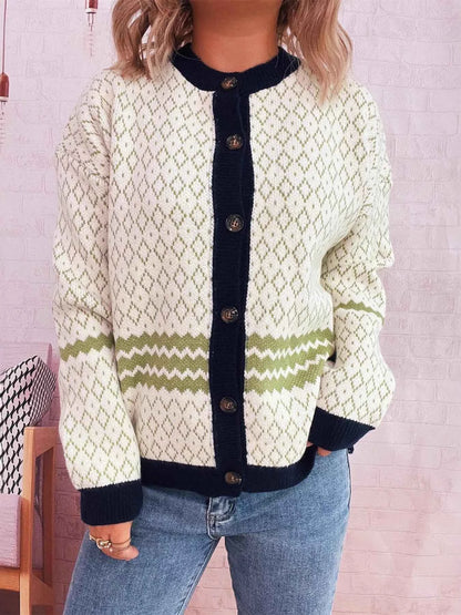 Geometric Pattern Button Up Cardigan