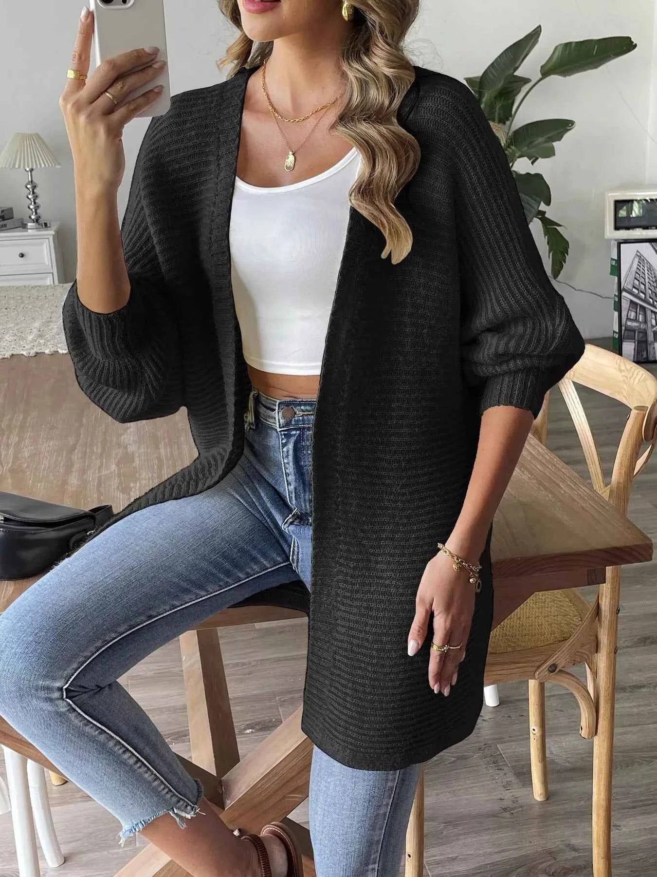 Open Front Drop Shoulder Cardigan