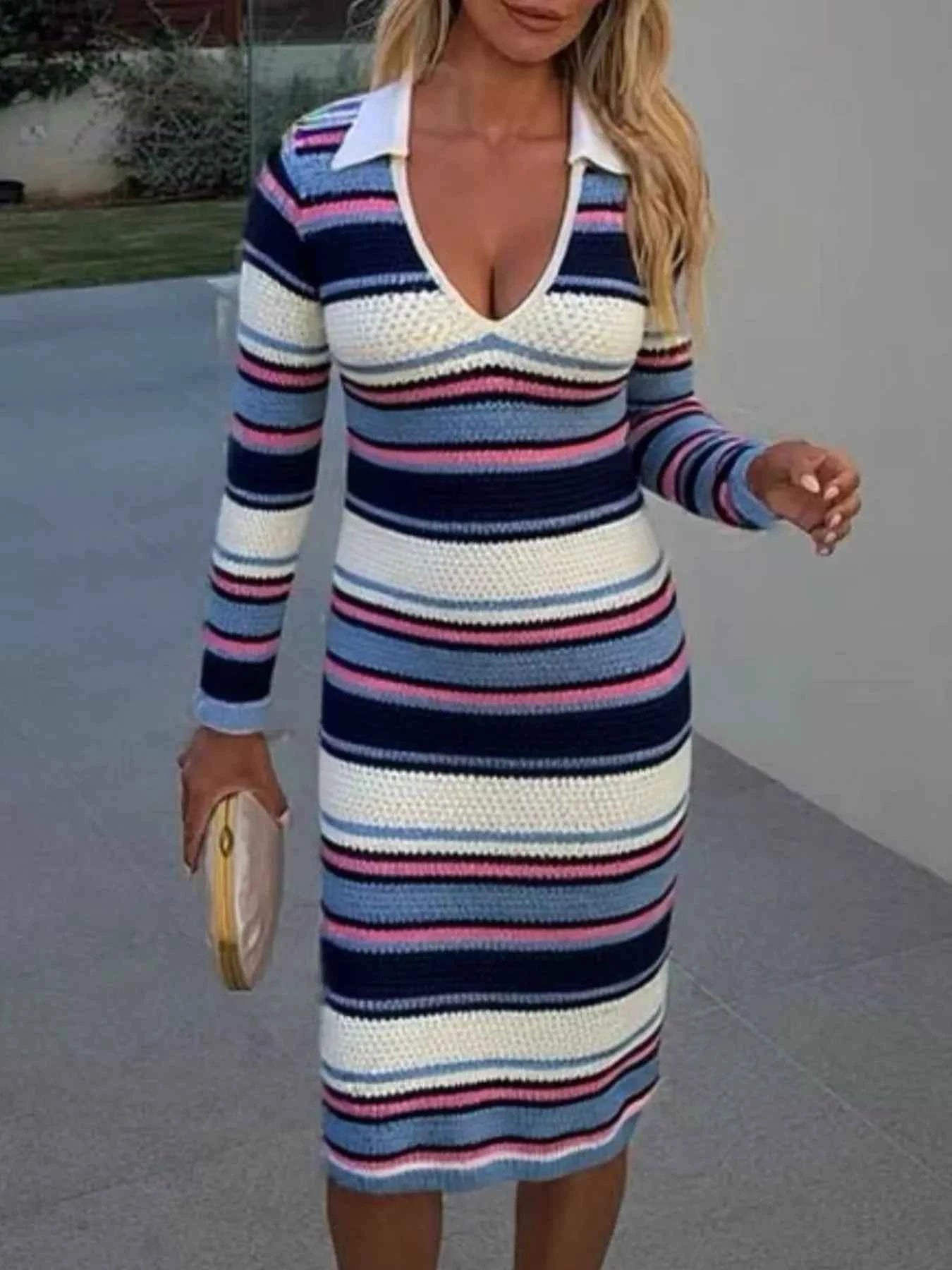 Striped Knitted Bodycon Sweater Dress