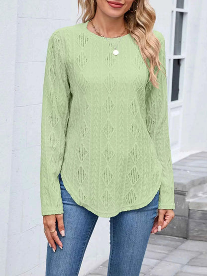 Openwork Textured Long Sleeve Top