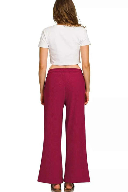 Zenana Ribbed Round Neck Pullover and Drawstring Pants Set