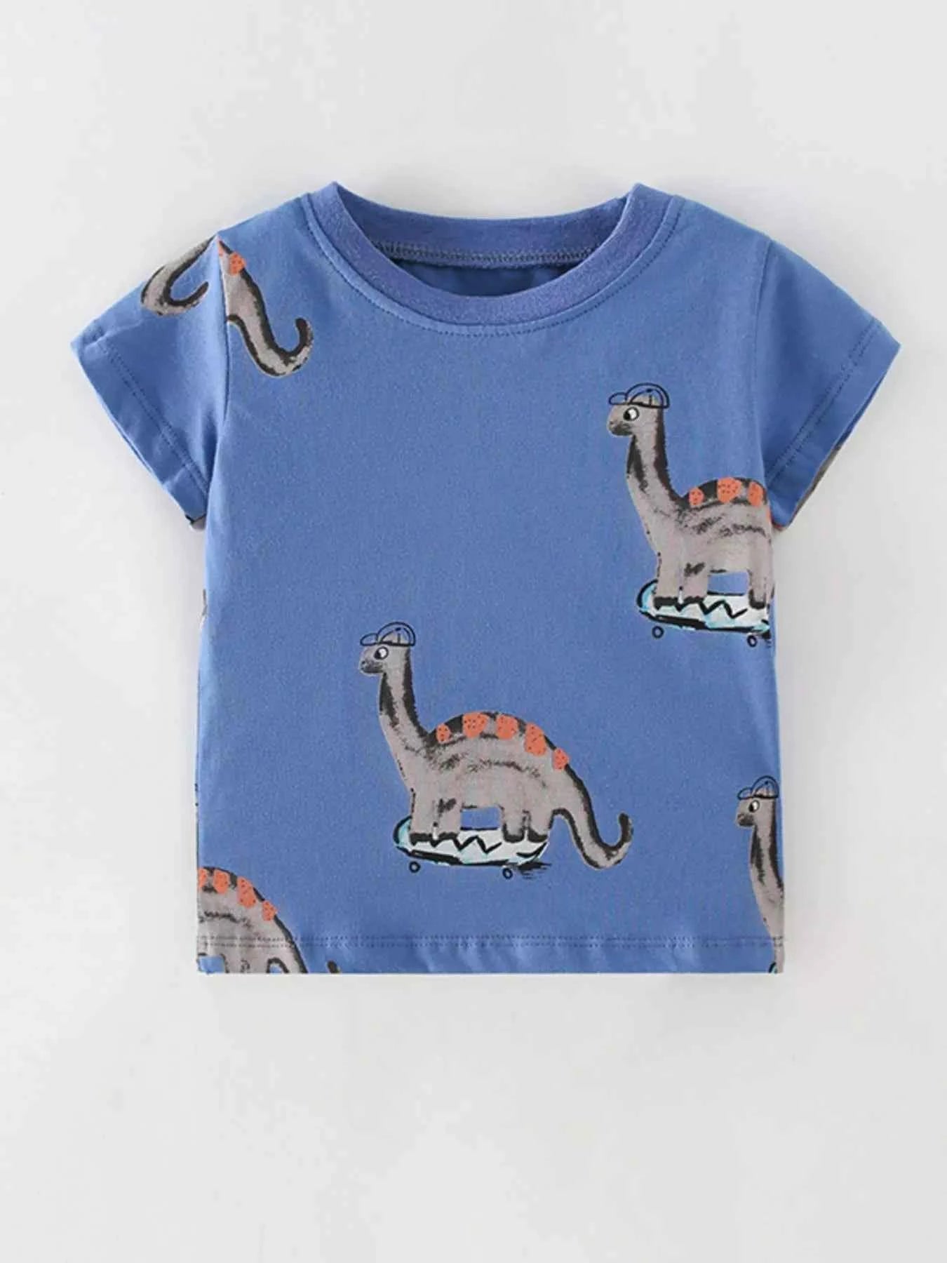 Children's Dinosaur Skateboard Print Crew Neck Short Sleeve T-Shirt