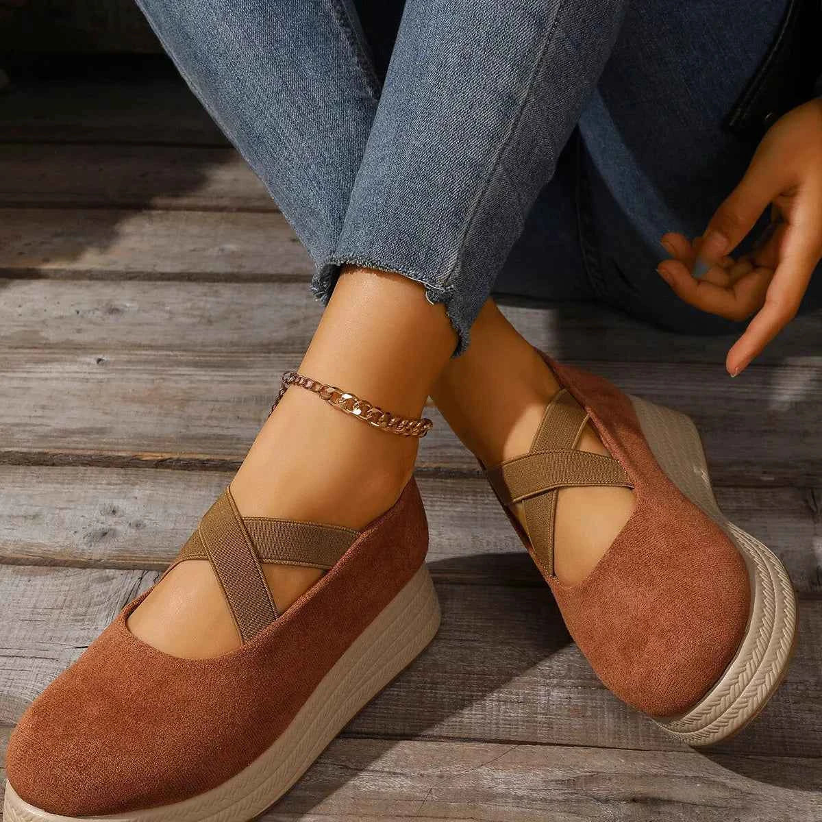 Crisscross Wedge Slip-Ons