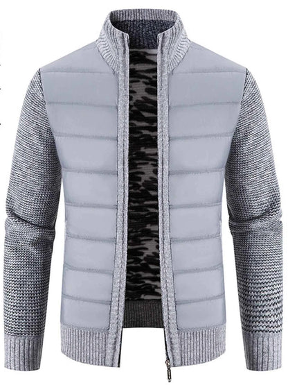 Men's Plus Size Quilted Knit Bomber Jacket with Stand Collar