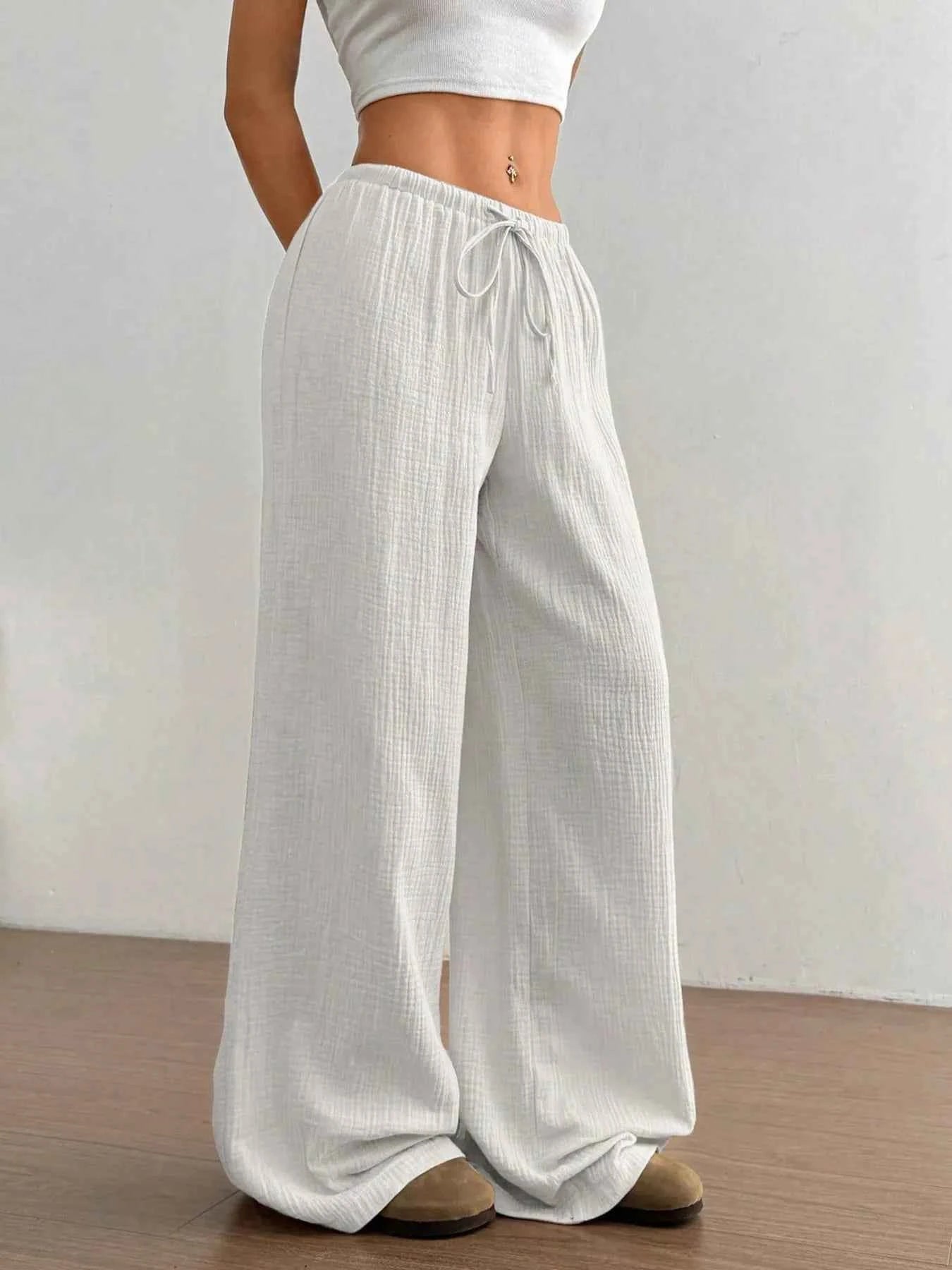 Drawstring Wide-Leg Casual Pants