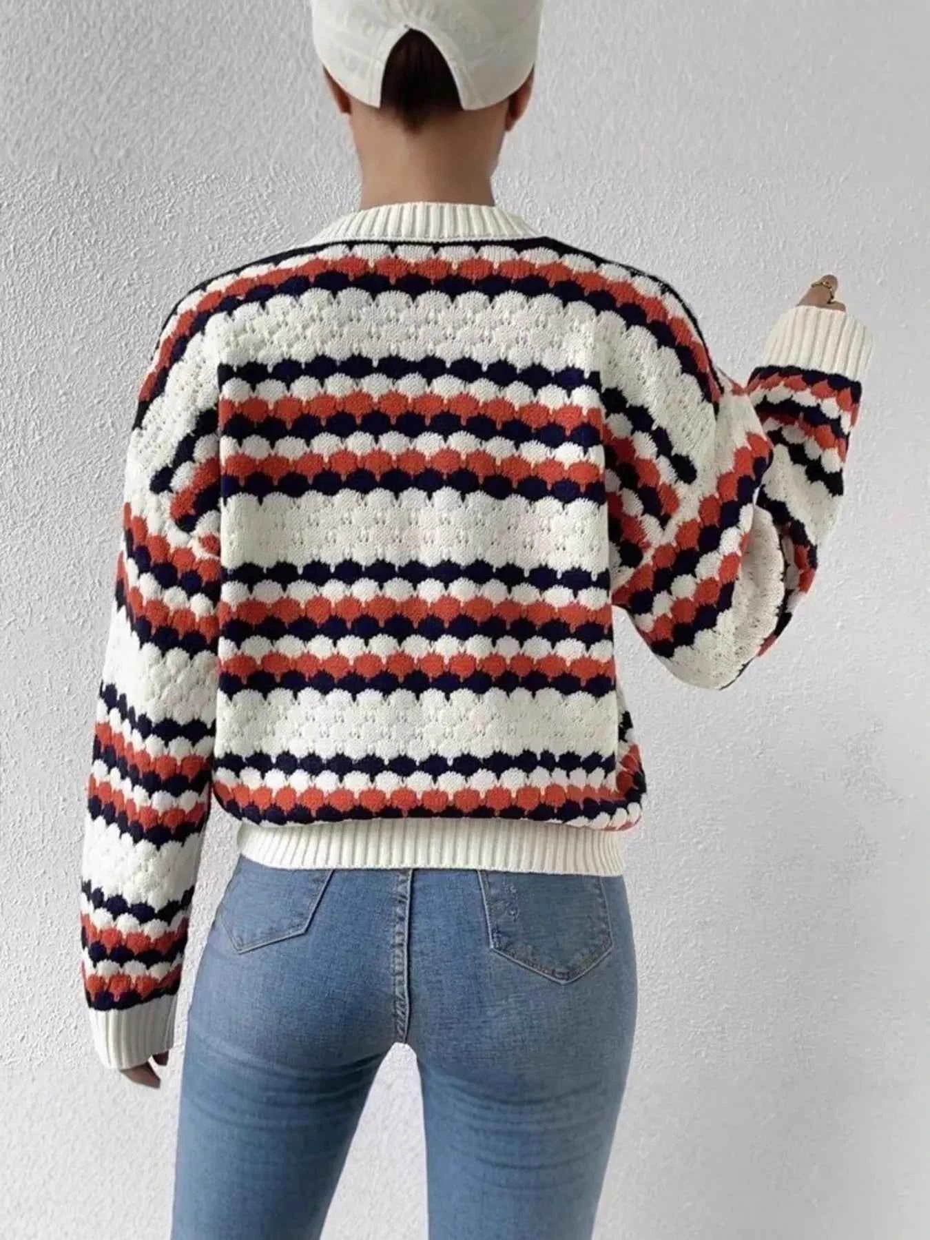 Striped Pattern Round Neck Sweater
