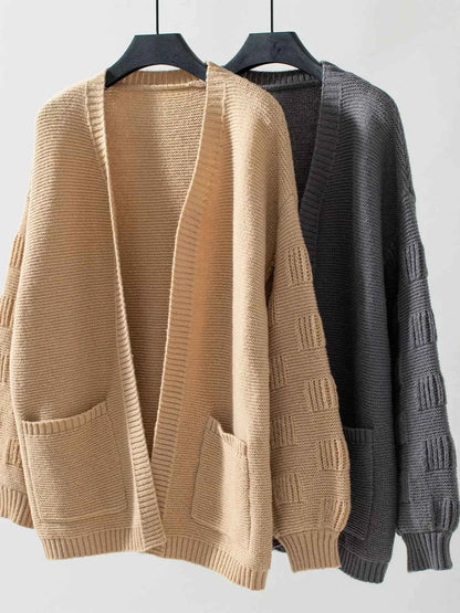 Textured Knit Open Front Cardigan