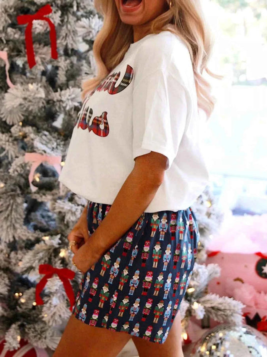 Mama Claus Plaid Letter Tee and Nutcracker Shorts 2pcs Lounge Set