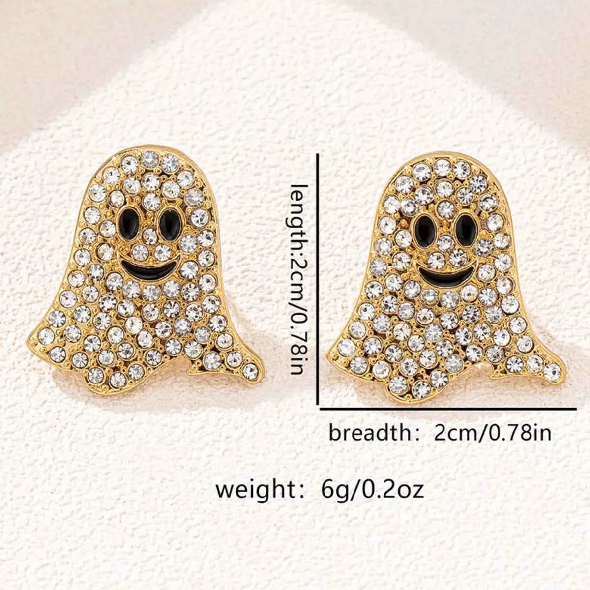 18K Gold-Plated Rhinestone Halloween Ghost Earrings