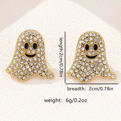 18K Gold-Plated Rhinestone Halloween Ghost Earrings