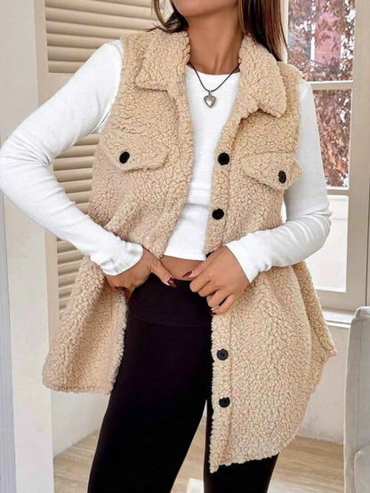 Button-Down Sherpa Fleece Vest Coat
