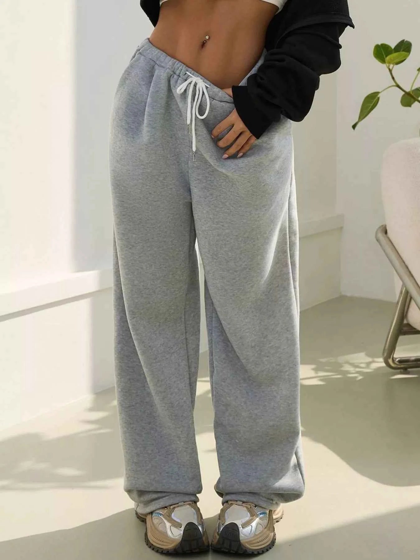 Casual Drawstring High Waist Wide Leg Sweatpants
