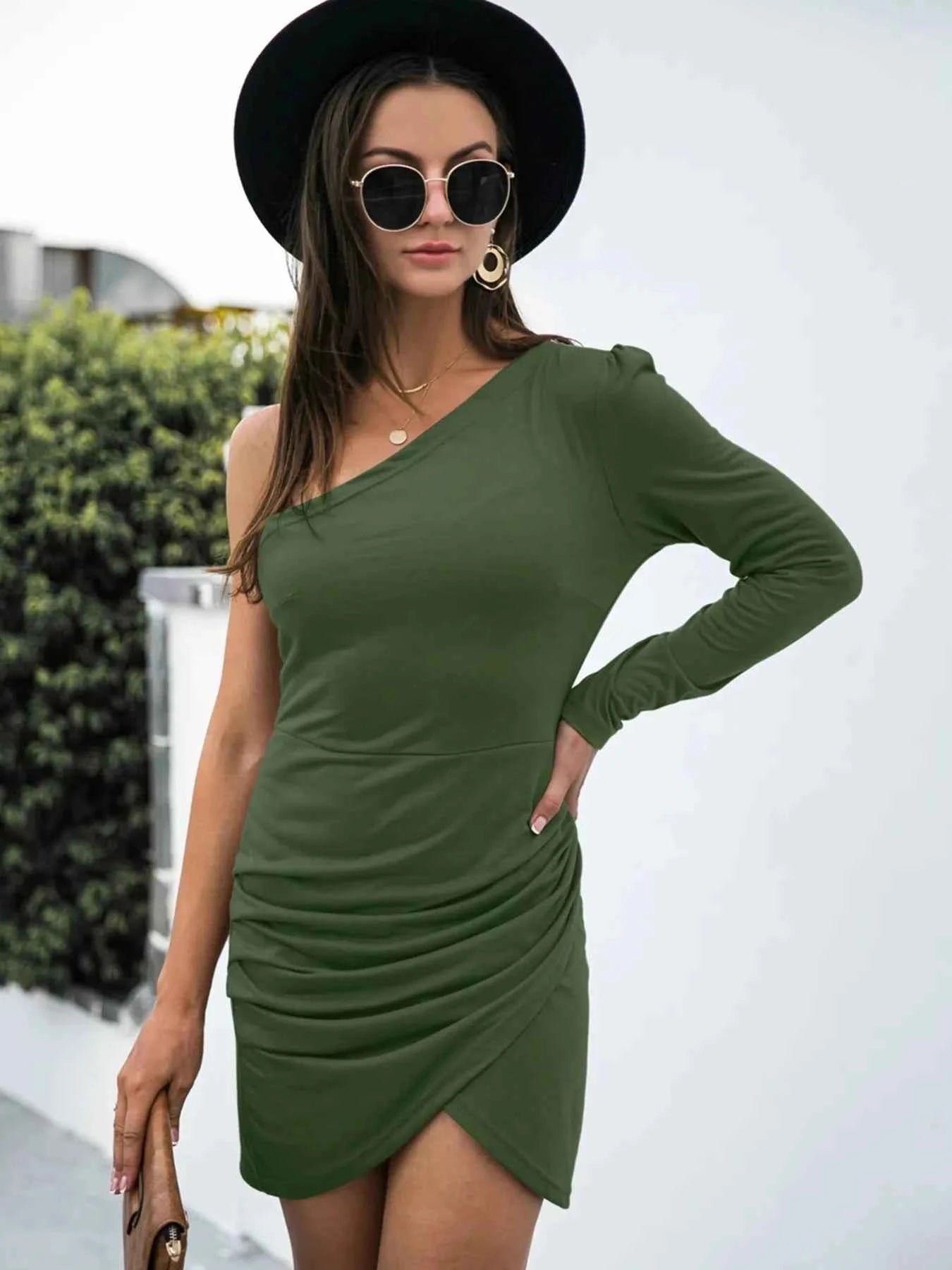 One Shoulder Ruched Bodycon Dress
