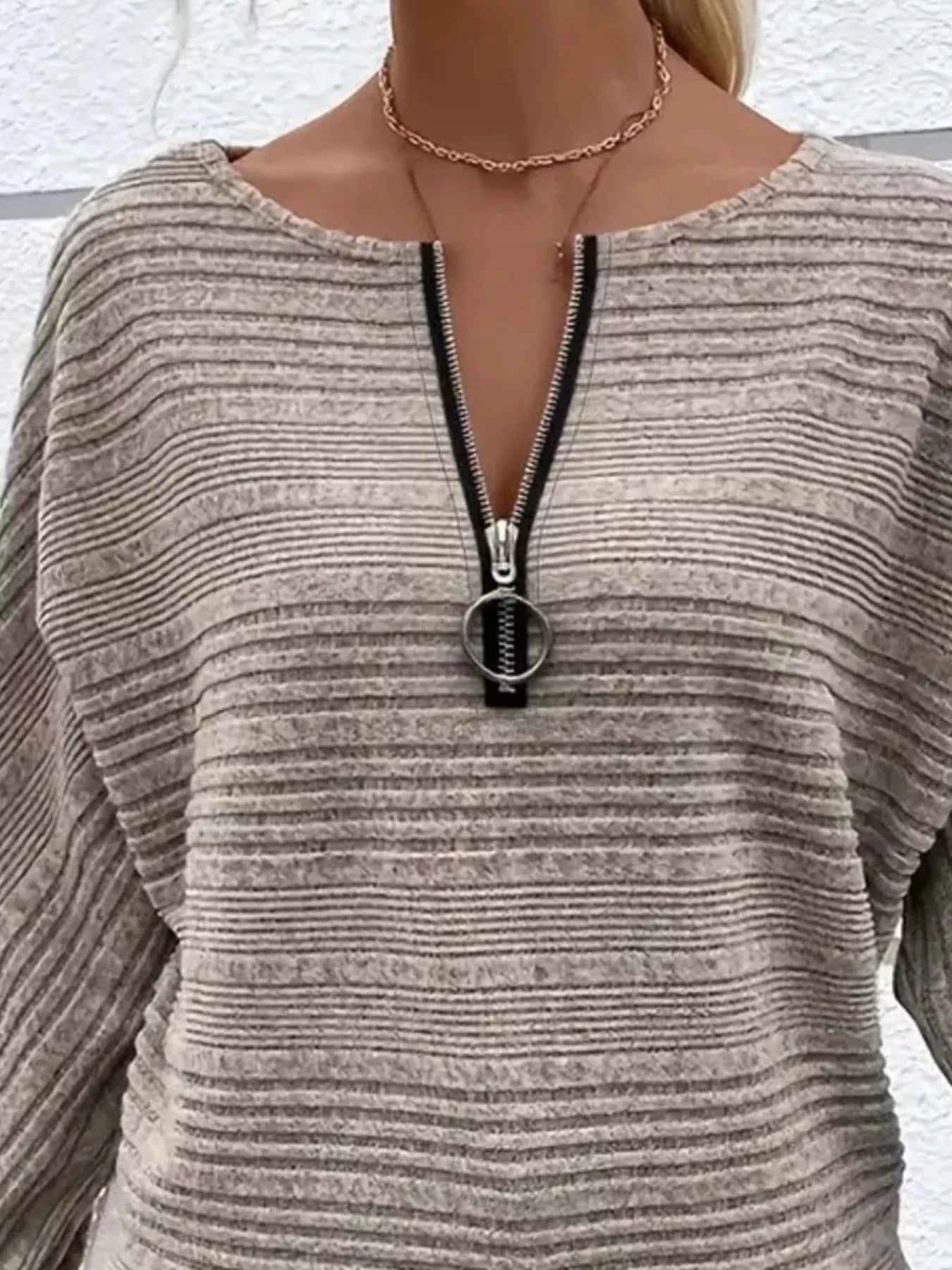 Ribbed Knit Quarter Zip Sweatshirt