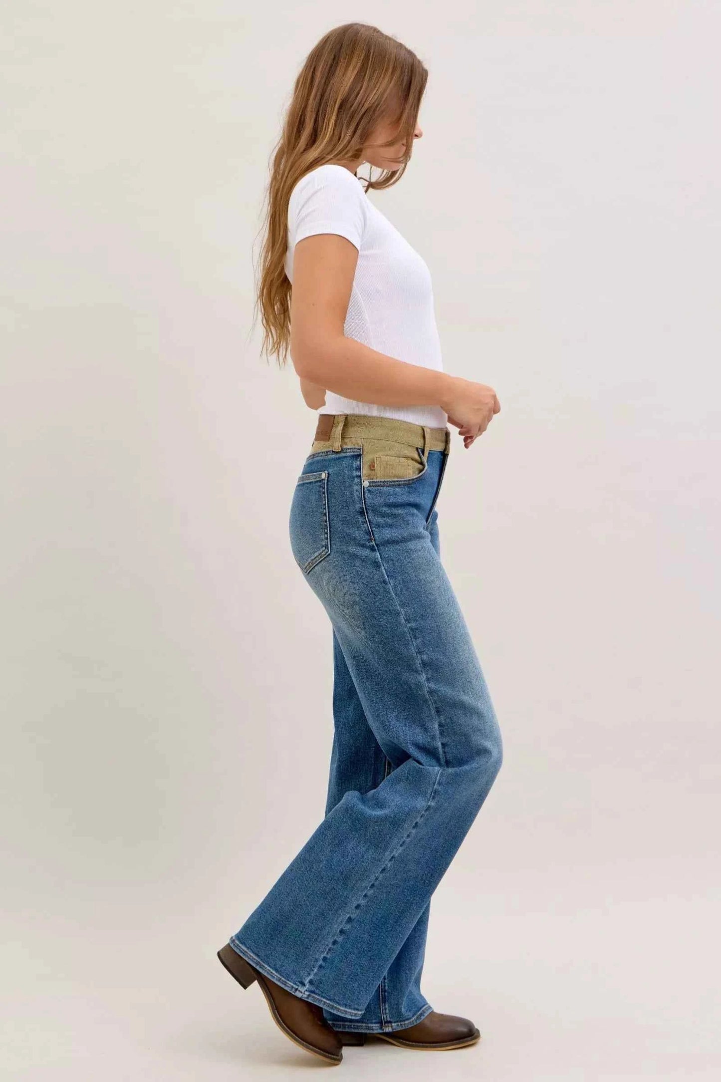 Judy Blue MR Column Straight Jeans with Corduroy Waist
