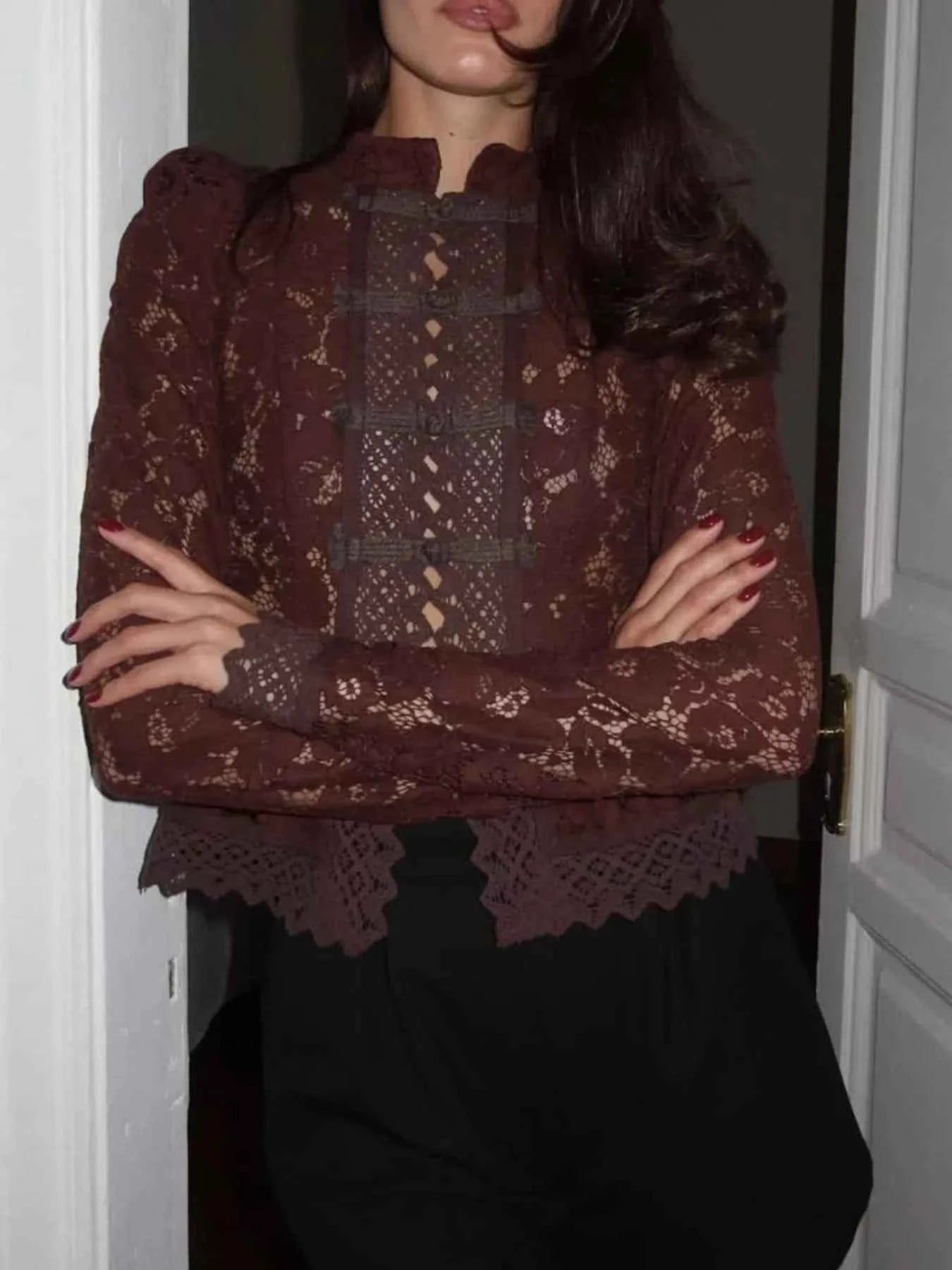 Lace Button-Up Shirt