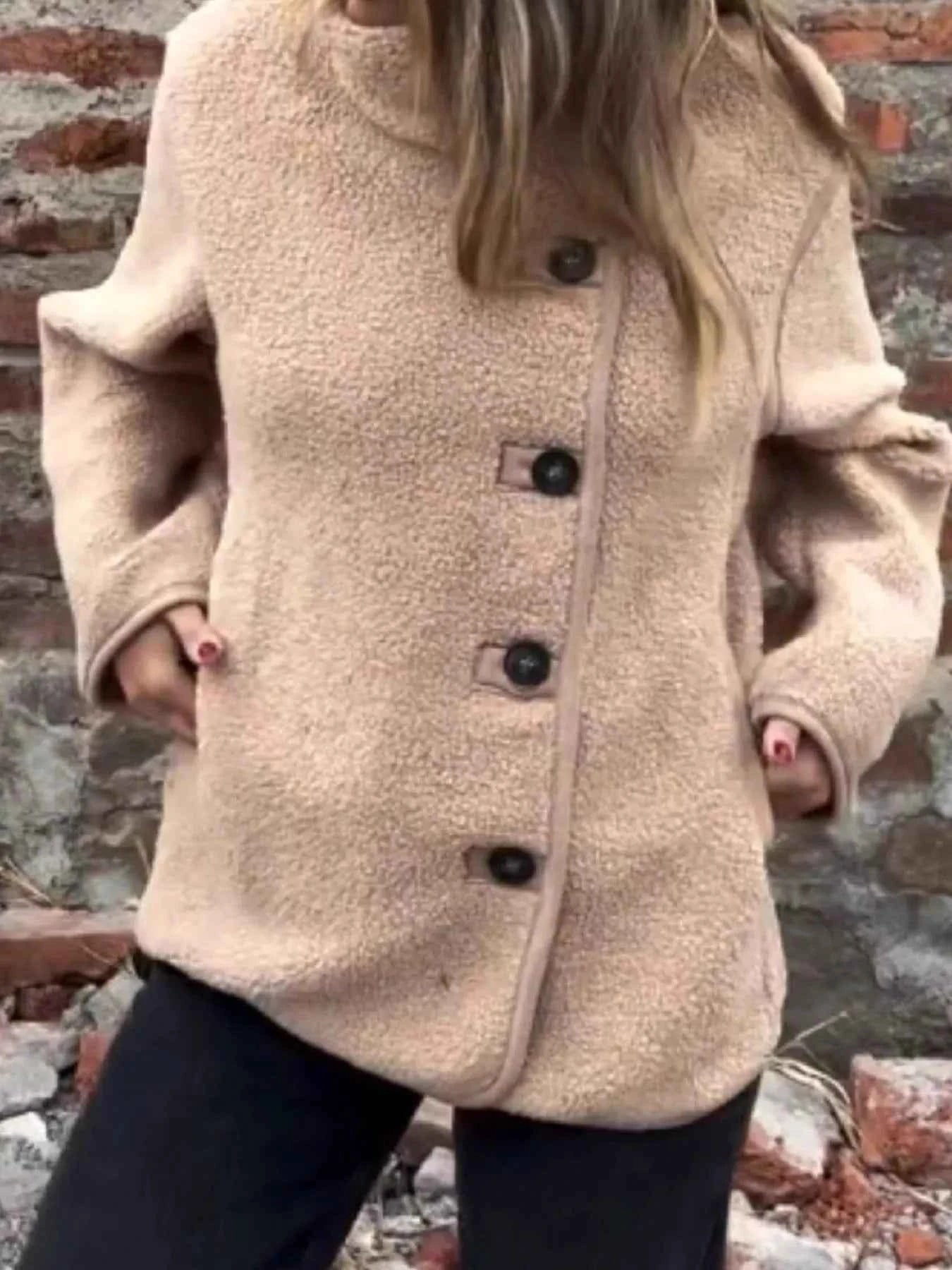 Full Size Button Up Long Sleeve Fleece Jacket Plus Size