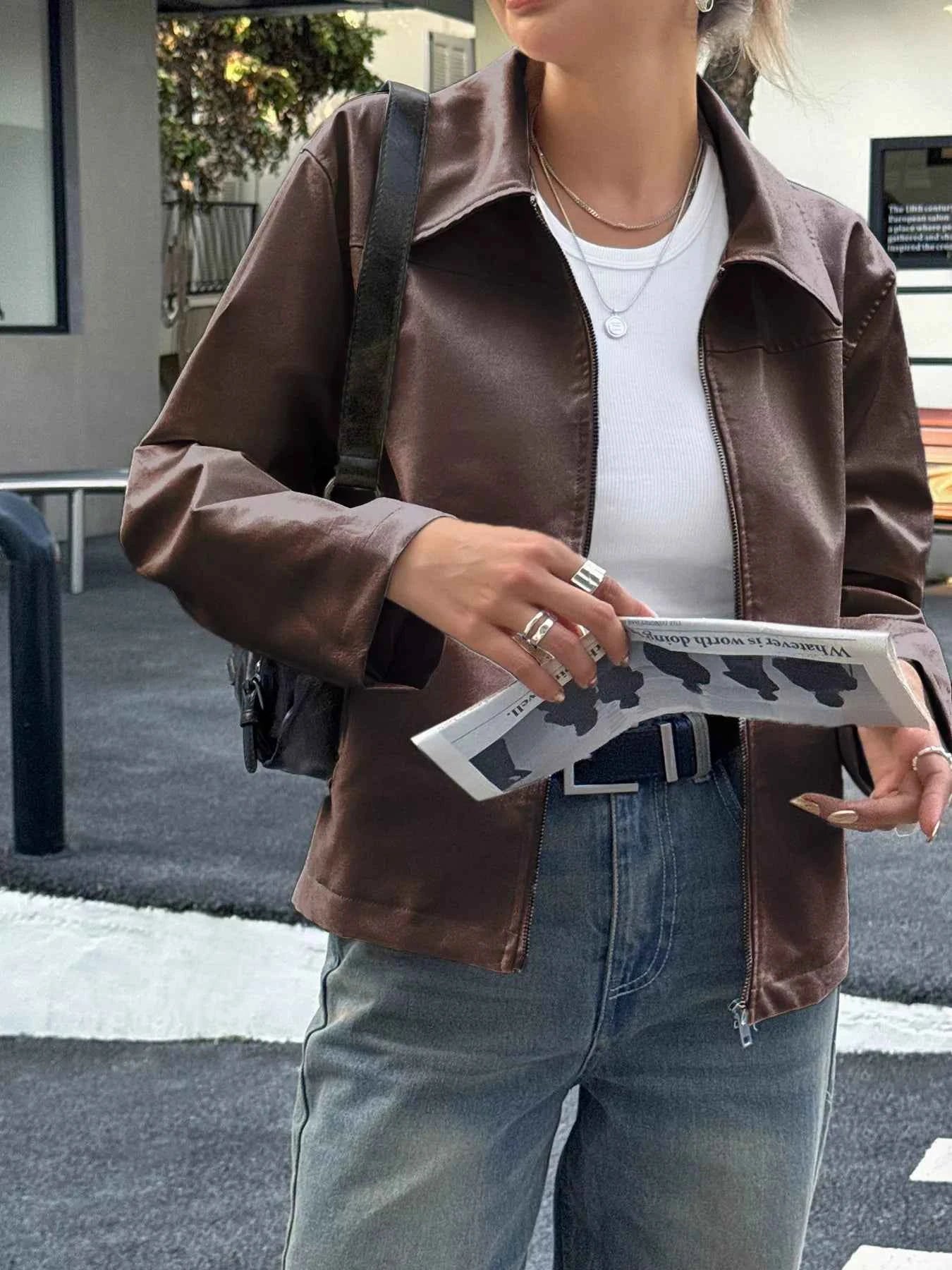 Zip Up Leather Jacket