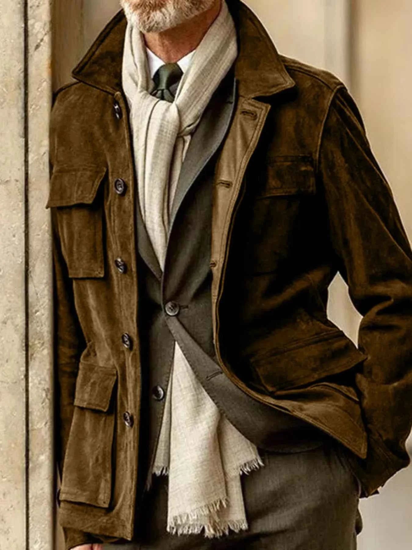 Men's Full Size Button Up Long Sleeve Jacket Plus Size