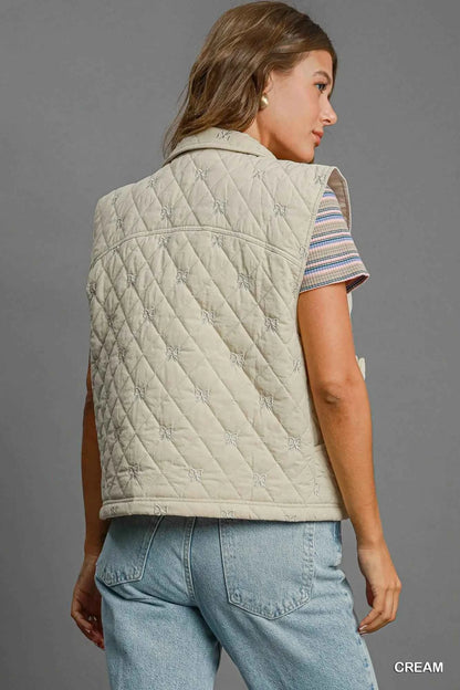 Umgee Sleeveless Quilted Vest with Bow Details