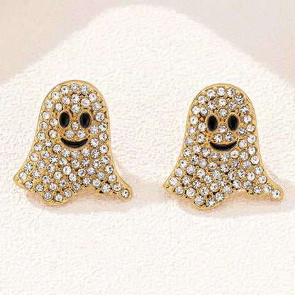 2 Pair Halloween Ghost Rhinestone Stud Earrings