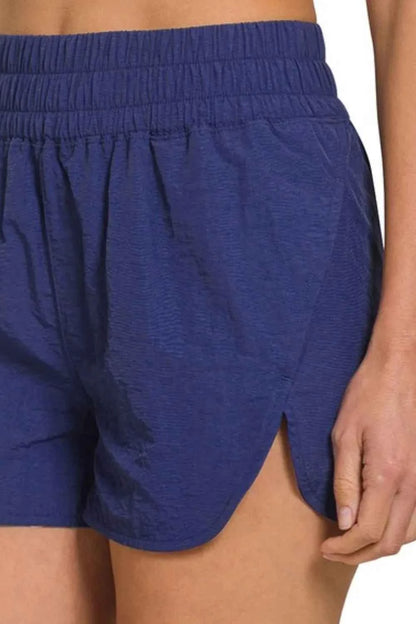 Zenana Windbreaker Smocked Waistband Running Shorts