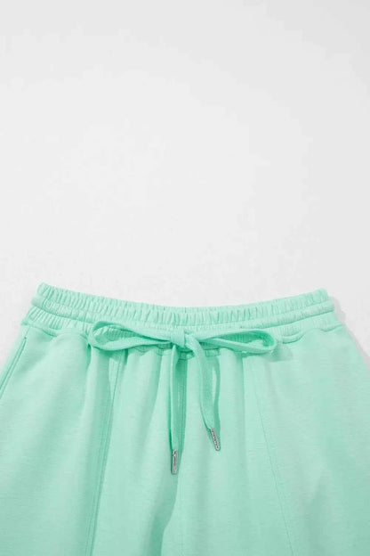 Drawstring Elastic Waistband Solid Color Two Piece Casual Set