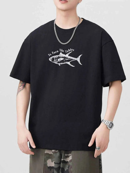 Men's Plus Size Fish Round Neck Short Sleeve T-Shirt