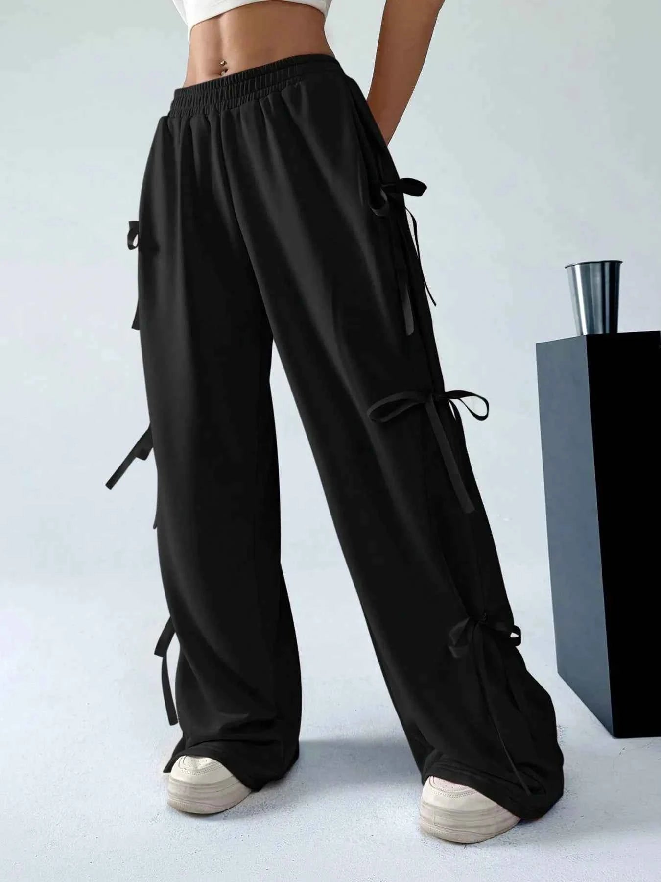 Cargo Wide Leg Pants with Side Tie Details